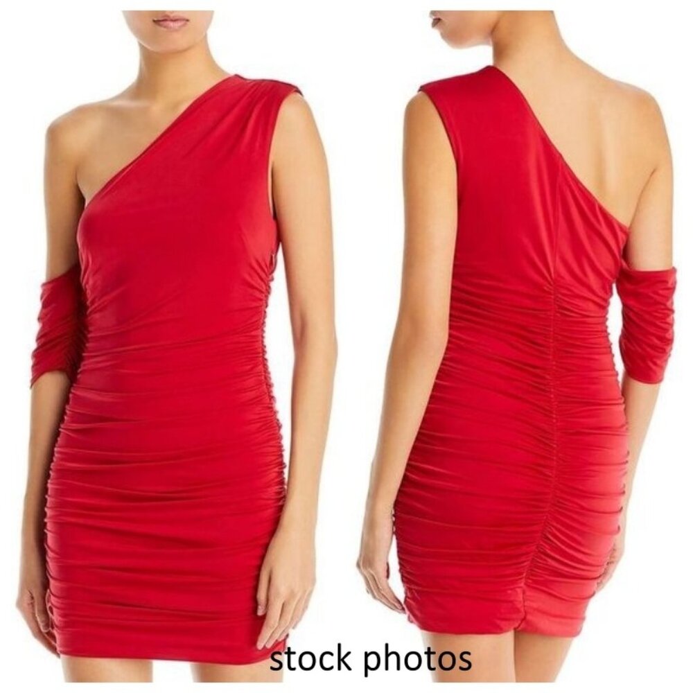AQUA Formal One Shoulder Ruched Mini Dress Size S Red Cocktail and Party Dress
